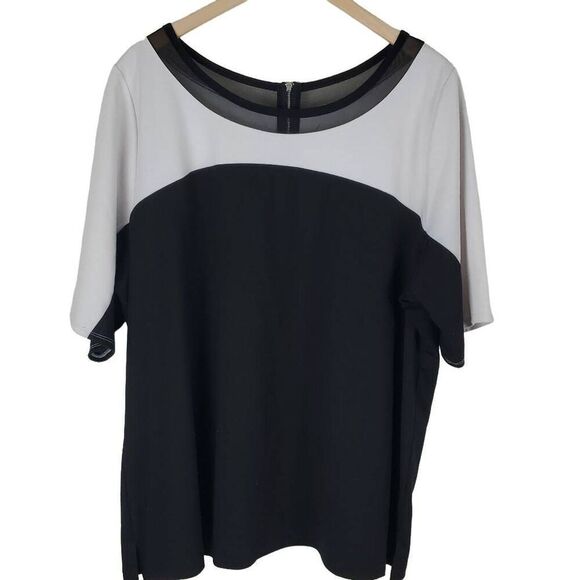 Lane Bryant Black & White Top. Sheer White Yolk with Black trim. Size 22/24 - Picture 1 of 7